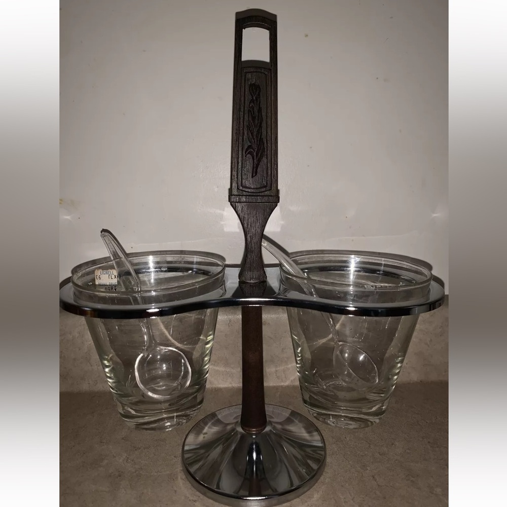 Sculptura by Kromex Double Carousel Server w/Walnut Trim No. 1430-25 USA Vintage
